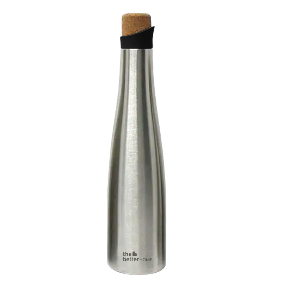 The Better Home Insulated Cork Water Bottle|Hot & Cold Water Bottle 750 Ml -Wine |Easy Pour| Bottle for Fridge/School/Outdoor/Gym/Home/Office/Boys/Girls/Kids, Leak Proof (Pack of 1, Silver)