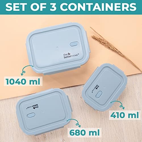 The Better Home Tall Jars 1000ml (Pack of 6) | Food Jars & Containers|Food Storage For Kitchen & SAVYA HOME 2.5mm Triply FryPan|1.2 ltr 0.4mm Thick|Pack and Store Combo (3 Containers (Blue) + FryPan)