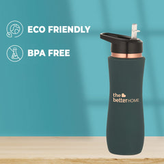 The Better Home Copper Water Bottle with Sipper (700ml), 100% Pure Copper Bottle, Sipper Water Bottle for Adults, BPA Free & Leakproof with Anti Oxidant Properties of Copper (Teal, Pack of 1)