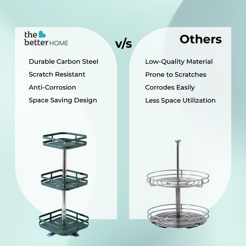 The Better Home Revolving dressing rack | Stackable Kitchen Basket For Storage | Carbon Steel Collapsible Foldable Basket For Fruits And Vegetables | Rust-Resistant | Unbreakable (Square - 3 layer)