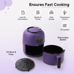 The Better Home FUMATO Aerochef Air fryer With Digital Touchscreen Panel 4.5L Purple & Stainless Steel Water Bottle 1 Litre Pack of 5 Purple