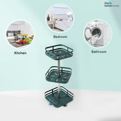 The Better Home Revolving dressing rack | Stackable Kitchen Basket For Storage | Carbon Steel Collapsible Foldable Basket For Fruits And Vegetables | Rust-Resistant | Unbreakable (Square - 3 layer)