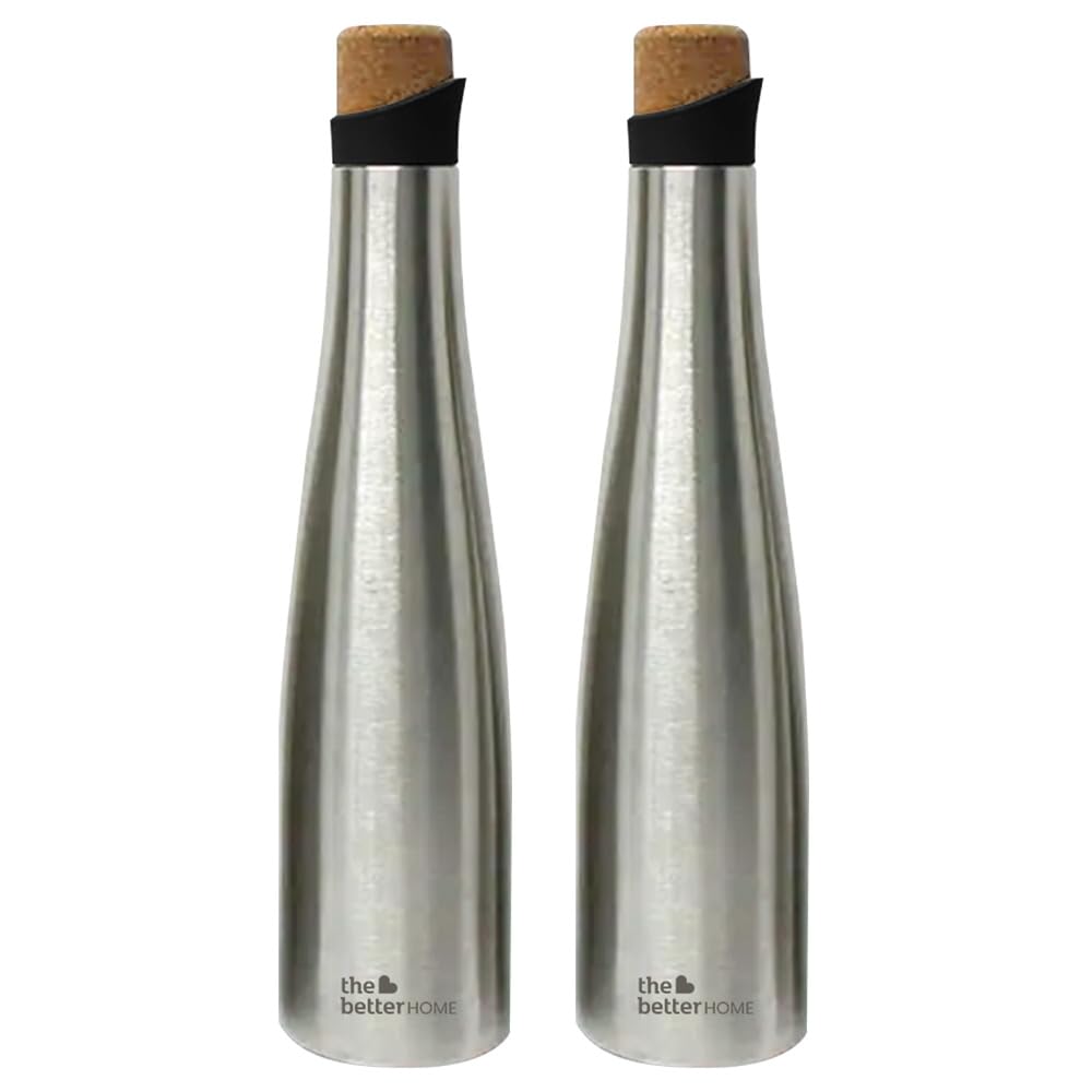 The Better Home Insulated Cork Bottle|Hot & Cold Water Bottle 500 Ml -Silver |Easy Pour| Bottle for Fridge/School/Outdoor/Gym/Home/Office/Boys/Girls/Kids, Leak Proof and BPA FreePack of 2