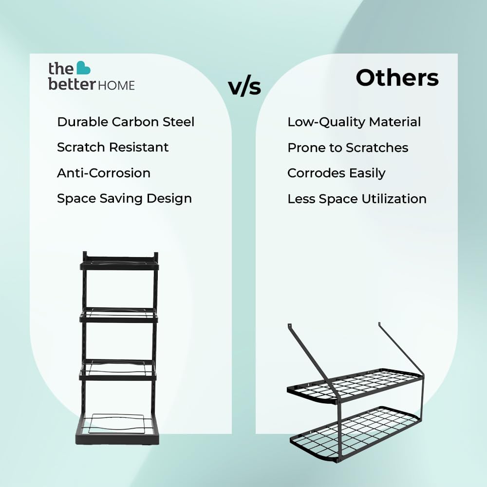The Better Home Buckle Type Pot Rack (Black) | Stackable Kitchen Basket For Storage | Carbon Steel Collapsible Foldable Basket For Fruits And Vegetables | Rust-Resistant | Unbreakable (4 layer)