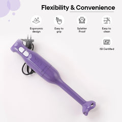 The Better Home FUMATO 250W Portable Electric Hand Blender Mixer & Grinder | Anti Splash Technology, Stainless Steel Blade, Detachable Stem & Low Noise Operation | 1 Year Warranty (Purple Haze)