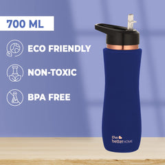 The Better Home Copper Water Bottle with Sipper (700ml) | 100% Pure Copper Bottle | BPA Free & Non Toxic Water Bottle with Anti Oxidant Properties of Copper | Blue (Pack of 1)