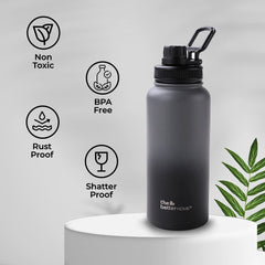 The Better Home Insulated Water Bottle 1 Litre | Double Wall Hot and Cold Water for Home, Gym, Office | Easy to Carry & Store | Insulated Stainless Steel Bottle (Pack of 1, Black - Grey)