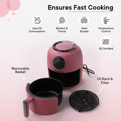 The Better Home Fumato Digital Electric Grill Air Fryer for Home- 12 Presets, 4.5L,1300W, 5-in-1 Roast, Bake, Grill, Fry, Defrost | 90% Less Oil, Rapid Air Technology | 1 Year Warranty (Cherry Pink)
