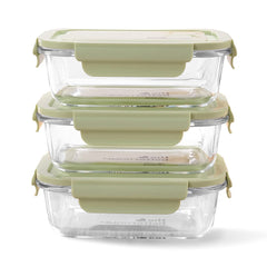 The Better Home Borosilicate Glass Lunch Box Set of 3 | Tiffin Box for Office for Men Women |Lunch Box for Women School Kids | Microwave Safe Leak Proof Airtight (Green - 680ml (3Pcs))