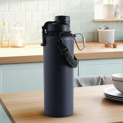 The Better Home Stainless Steel Insulated Water Bottles | 1200 ml Each | Thermos Flask Attachable to Bags & Gears | 6 hrs hot & 12 hrs Cold | Water Bottle for School Office Travel | Black