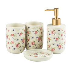 The Better Home Ceramic Bathroom Accessory Set of 4 Pieces - Soap Dispenser, Beaker, Soap Dish, Brush Holder Bathroom Set of 4