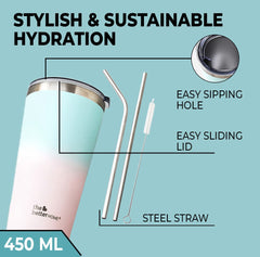 The Better Home 450 ml Insulated Coffee Cup Tumbler with Transparent Lid & Handle | Double Walled 304 Stainless Steel | Leakproof | 6 hrs hot & cold | Perfect For Travel, Home & Office | Blue-Pink