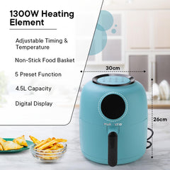 The Better Home Fumato Digital Electric Grill Air Fryer for Home- 12 Presets, 4.5L,1300W, 5-in-1 Roast, Bake, Grill, Fry, Defrost | 90% Less Oil, Rapid Air Technology | 1 Year Warranty (Misty Blue)