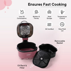 The Better Home Fumato Peek Through Digital Electric Grill Air Fryer, 6.8L, 1100W, 5-in-1 Roast, Bake, Grill, Fry, Defrost |90% Less Oil, Rapid Air Technology, 1 Year Warranty (Cherry Pink)
