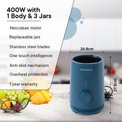 The Better Home FUMATO Mixer Grinder Blender- 400W | Mixie for Kitchen with 3 Jars, Stainless Steel Blades, 3 Speed Control, Anti-Skid Feet | Nutri Blender Juicer with 1 Year Warranty (Midnight Blue)