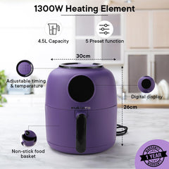 The Better Home FUMATO Aerochef Air fryer With Digital Touchscreen Panel 4.5L Purple & Stainless Steel Water Bottle 1 Litre Pack of 5 Purple