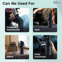 The Better Home Stainless Steel Insulated Water Bottles | 1200 ml Each | Thermos Flask Attachable to Bags & Gears | 6 hrs hot & 12 hrs Cold | Water Bottle for School Office Travel | Black