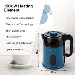 The Better Home FUMATO 1.8 Litres Electric Kettle 1500W | Stainless Steel, Double Walled Cool Touch Body, 360° Swivel Base, Auto Cut-Off | Hot Water, Tea, Soup & Coffee | 1 Yr Warranty- Midnight Blue