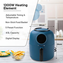 The Better Home Fumato Digital Electric Grill Air Fryer for Home- 12 Presets, 4.5L,1300W, 5-in-1 Roast, Bake, Grill, Fry, Defrost | 90% Less Oil, Rapid Air Technology | 1 Year Warranty (Midnight Blue)