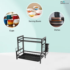 The Better Home Free Mounting Dish Rack | Stackable Kitchen Basket for Storage | Carbon Steel Collapsible Foldable Basket for Fruits and Vegetables | Rust-Resistant | Unbreakable (Dish Rack - 2 Layer)