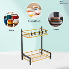 The Better Home Trapezoidal Seasoning Rack | Stackable Kitchen Basket For Storage | Carbon Steel Collapsible Foldable Basket For Fruits And Vegetables | Rust-Resistant (Black Gold - Design 1)