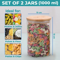 The Better Home Zen Series Borosilicate Glass Jar for Kitchen Storage | Kitchen Container Set and Storage Box, Glass Containers with Lid | Air Tight Containers for Kitchen Storage |Pack of 2 (1000ml)