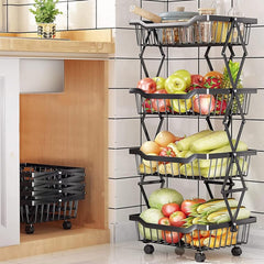 The Better Home Collapsible storage baskets Black | Stackable Kitchen Basket For Storage | Carbon Steel Collapsible Foldable Basket For Fruits And Vegetables | Rust-Resistant | Unbreakable (4 layer)