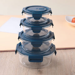 The Better Home UMAI Food Container With Snap Airtight Lid (4Pcs-420ml, 660ml, 950ml, 1300ml)|Borosilicate Glass Container For Kitchen Storage Box |Microwave Safe | Glass Tiffin Box| Lunch Box (Round)