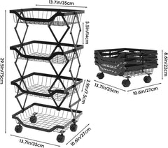 The Better Home Collapsible storage baskets Black | Stackable Kitchen Basket For Storage | Carbon Steel Collapsible Foldable Basket For Fruits And Vegetables | Rust-Resistant | Unbreakable (4 layer)