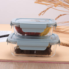 The Better Home Microwave Safe Borosilicate Glass Lunch Box (2Pcs -1.04L,680Ml)|4 Way Locking Leak-Proof Lid|Air Vent For Easy Pressure Release |Lunch Box For Office| Food Storage Container,Blue