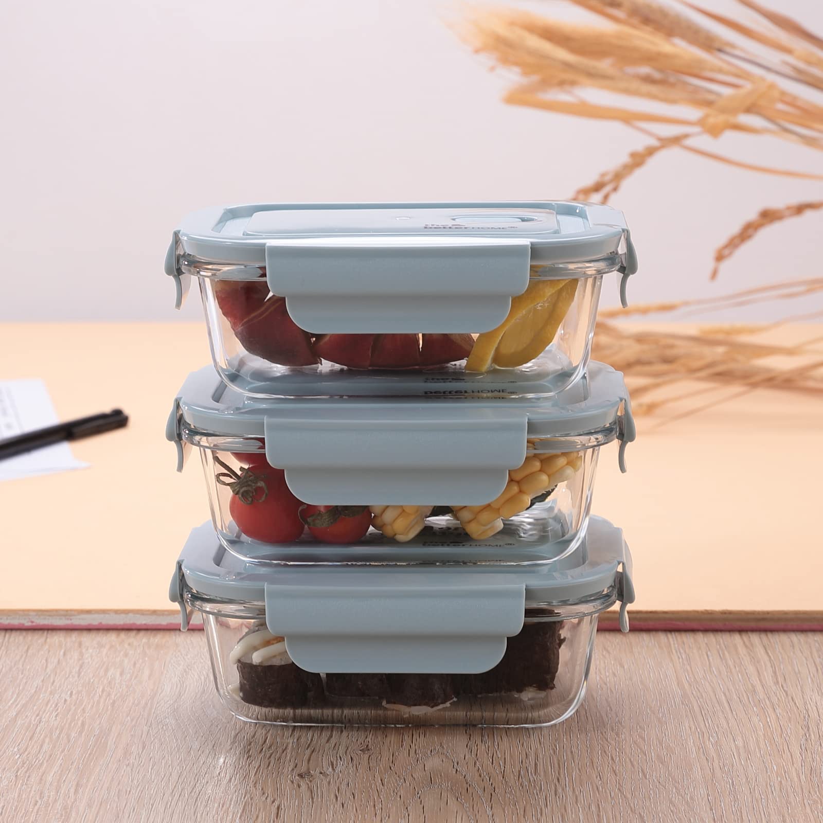 Lunch Collection Food Storage Containers with Airtight Lids Blue