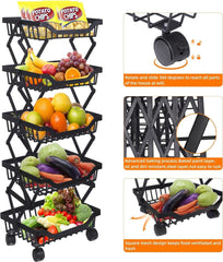 The Better Home Collapsible storage baskets Black | Stackable Kitchen Basket For Storage | Carbon Steel Collapsible Foldable Basket For Fruits And Vegetables | Rust-Resistant | Unbreakable (5 layer)