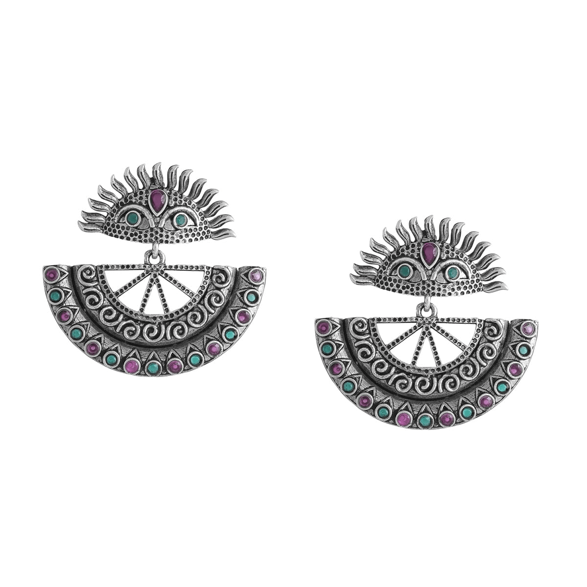 Yellow Chimes Silver Oxidised Jhumki Earrings - Elegant gift option