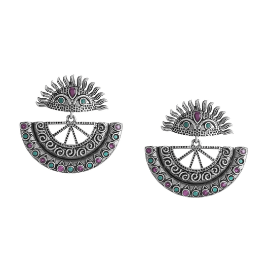 Yellow Chimes Silver Oxidised Jhumki Earrings - Elegant gift option
