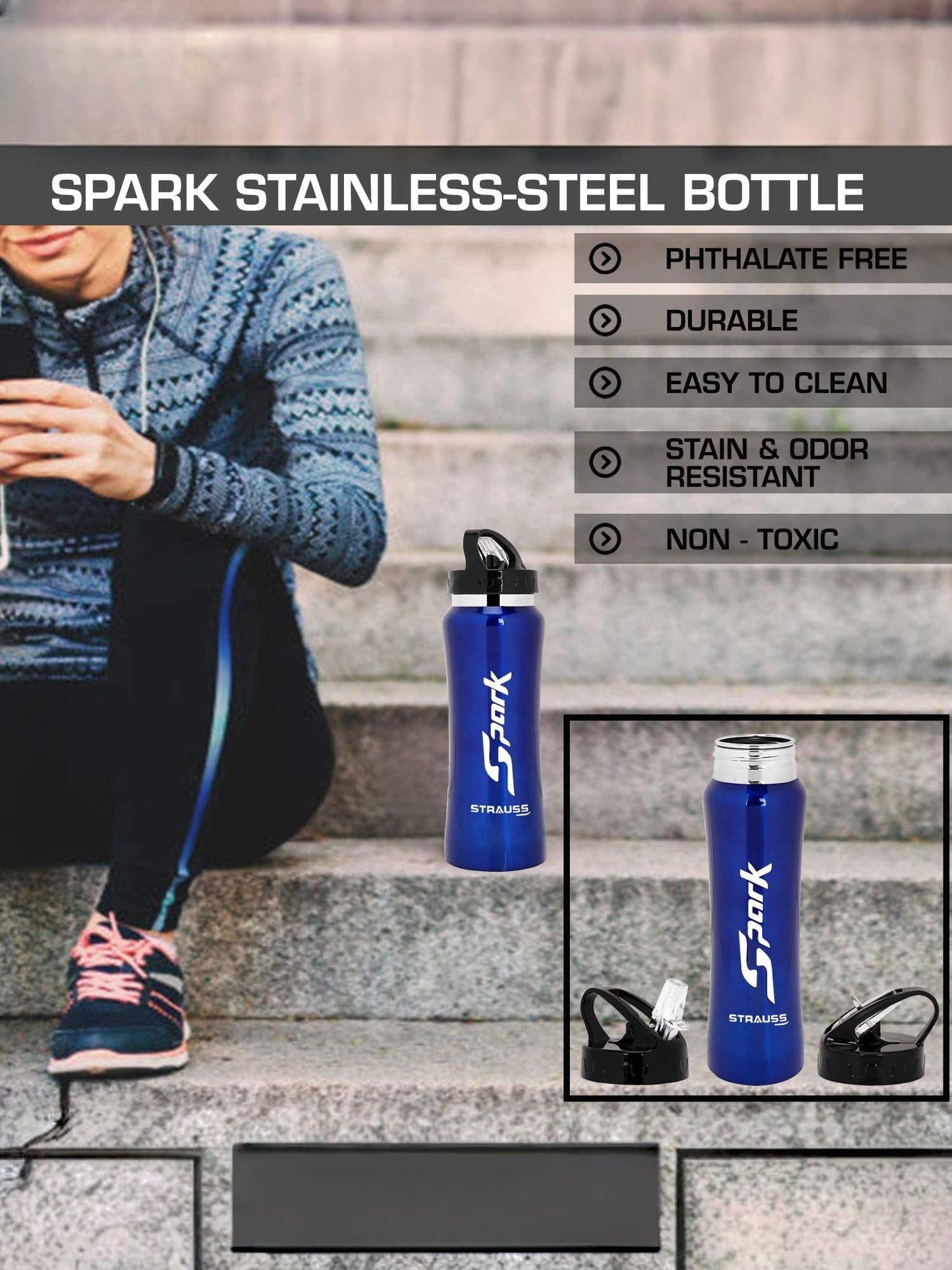 Strauss Spark Water Bottle - Great for Gym Workouts