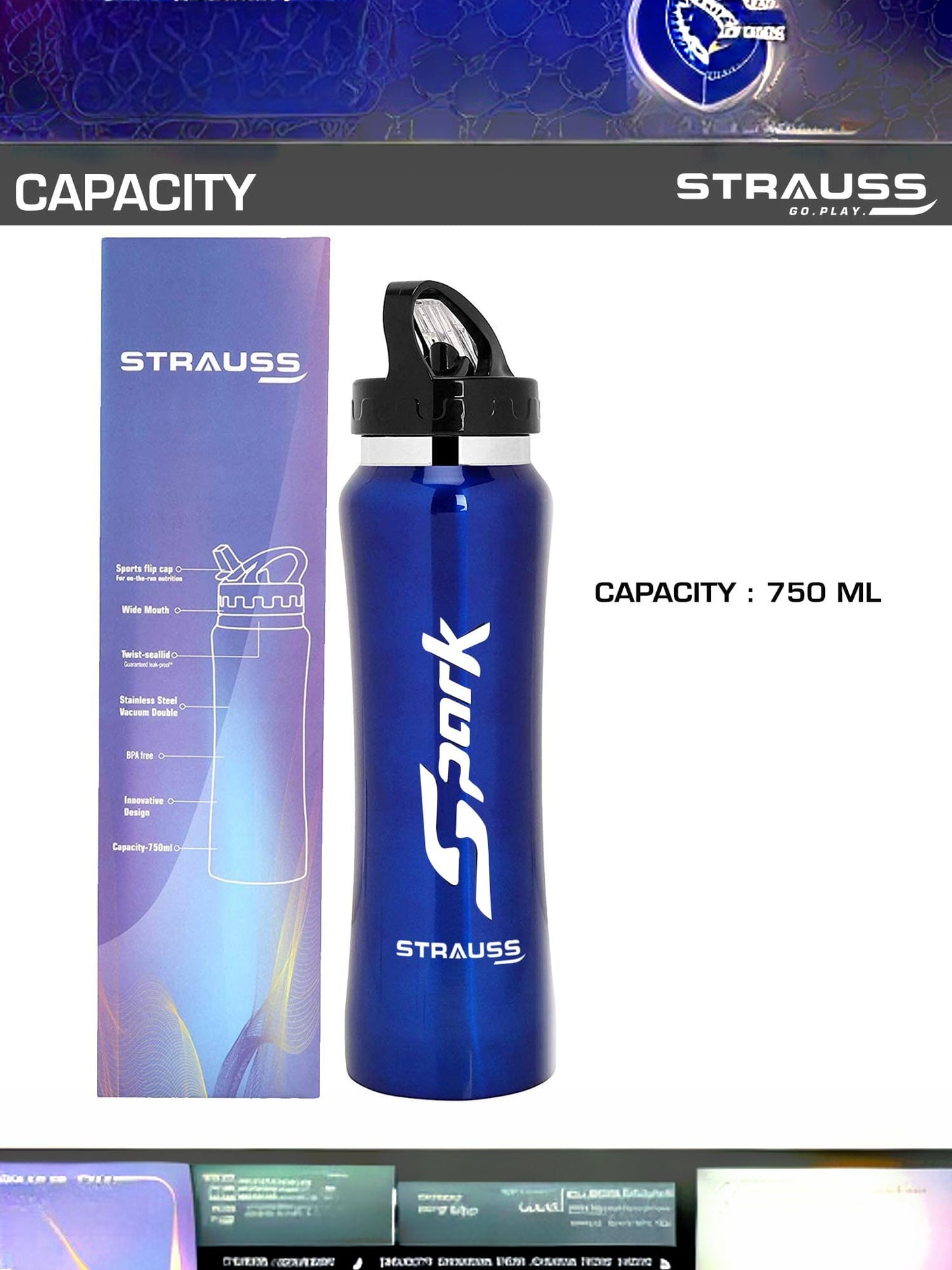 Strauss Spark Stainless Steel Bottle - Perfect for Travel