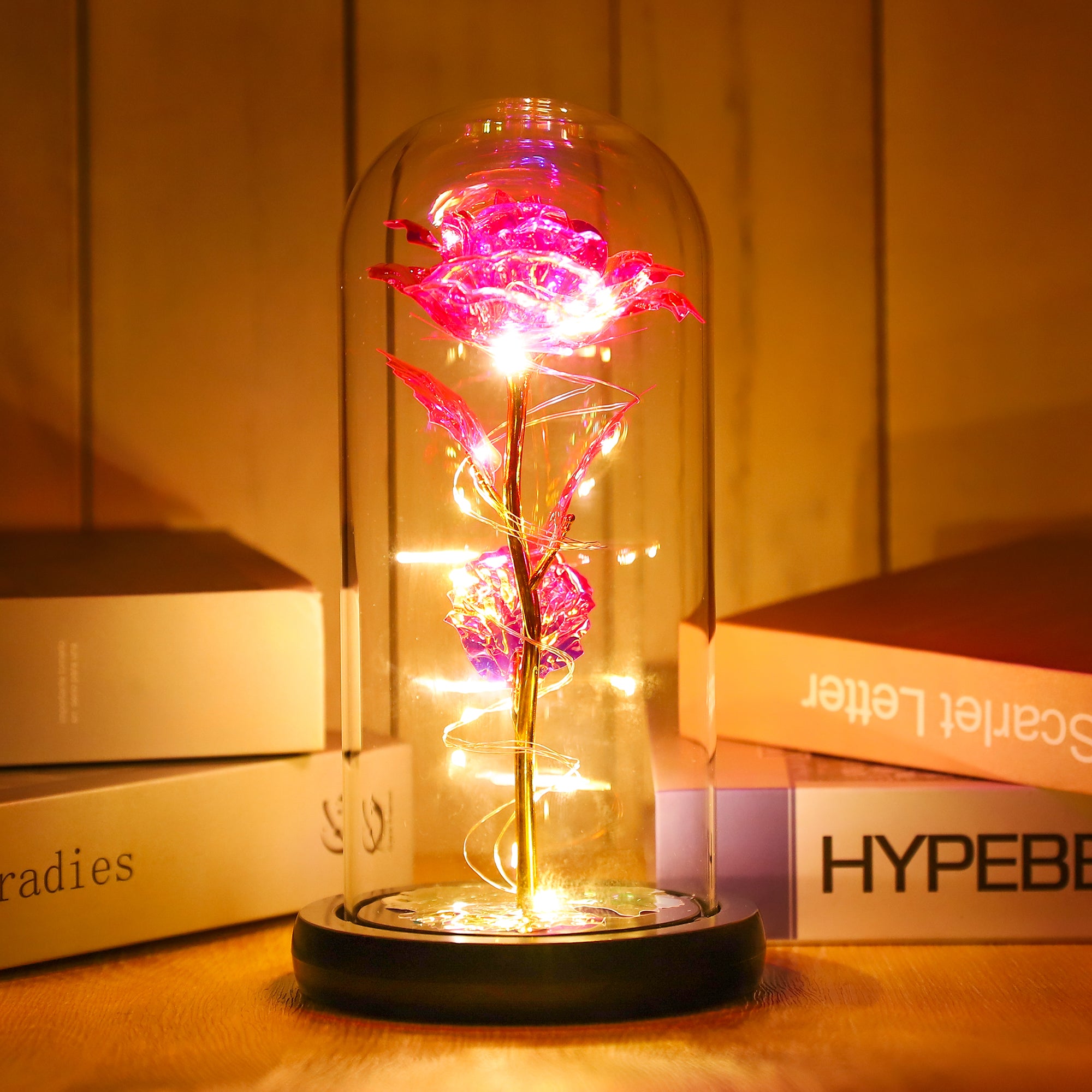 Gleevers Pink Rose LED Light in A Borosilicate Glass Dome | Anniversar ...