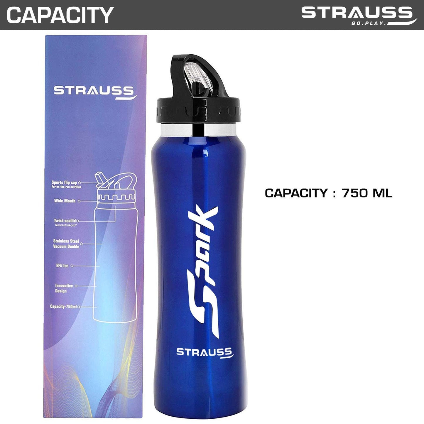 Strauss Spark Blue Bottle - Ideal for Daily Hydration