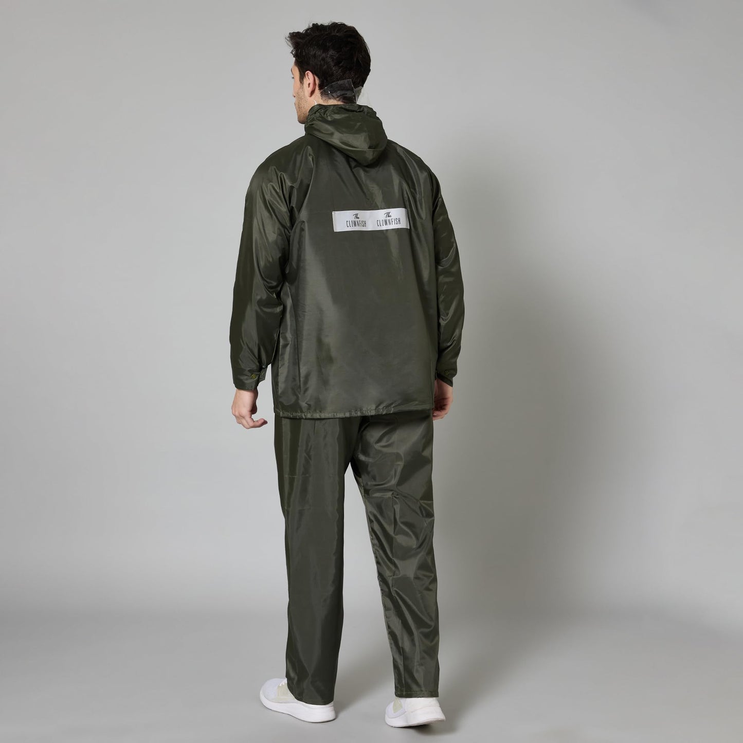 Clownfish raincoat - at a construction site in bad weather