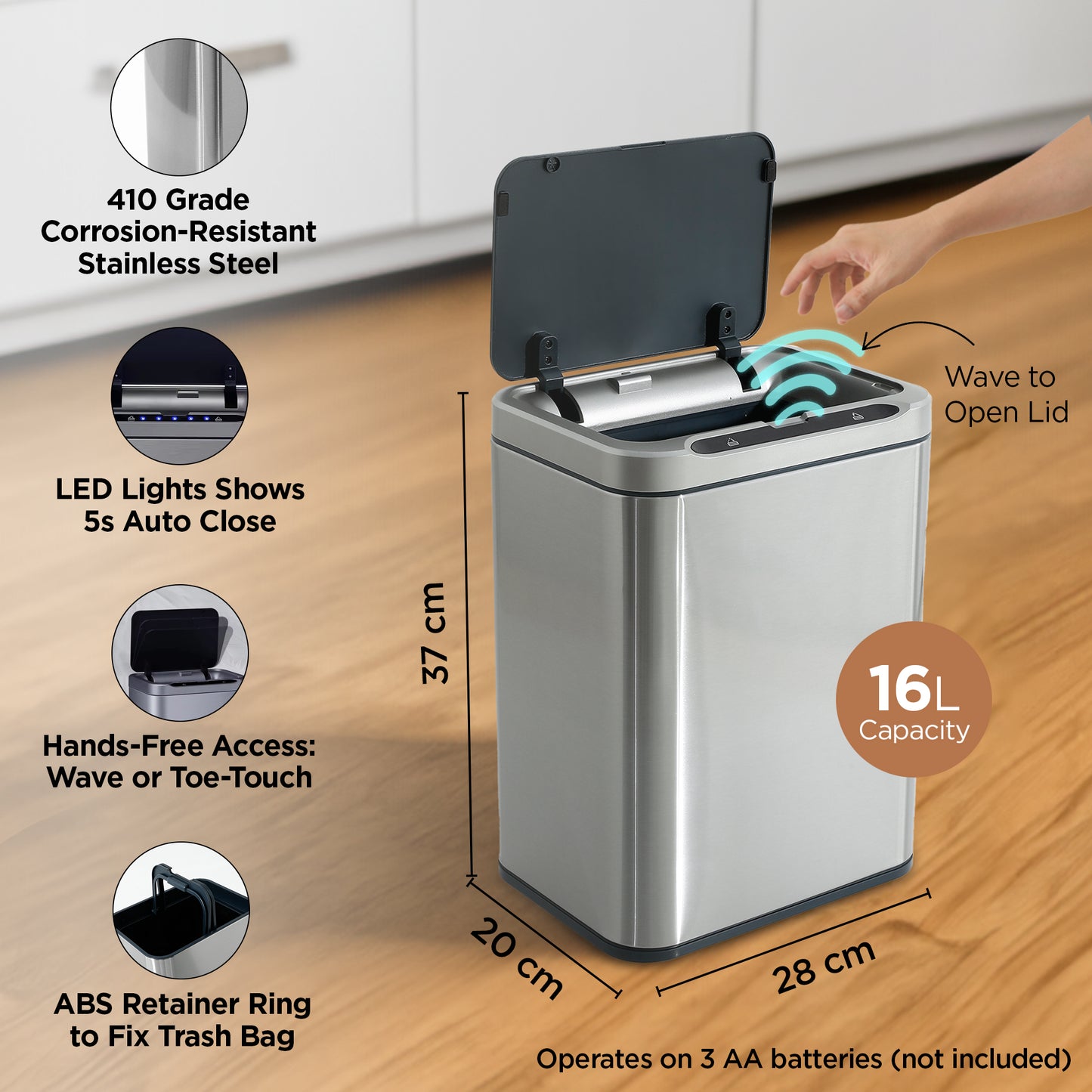 UMAI silver dustbin - outdoor waste disposal