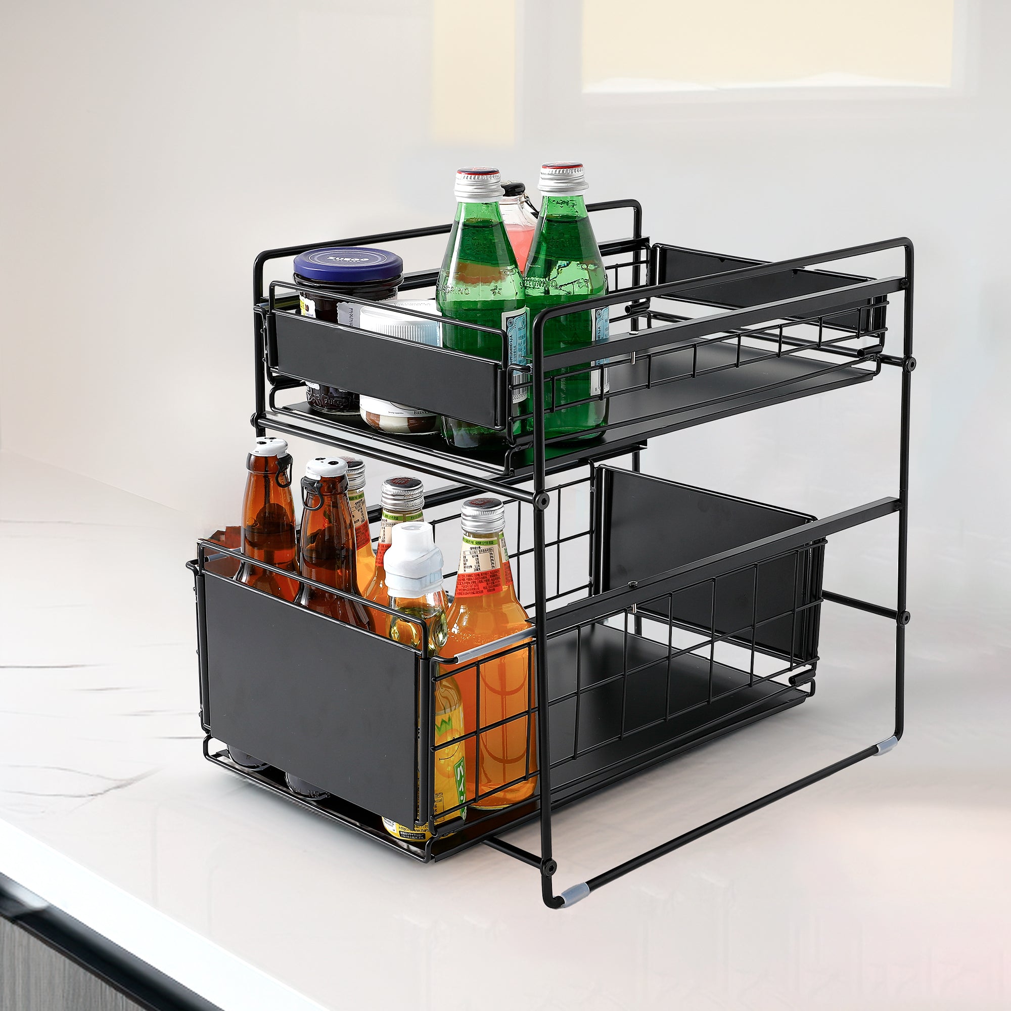 Buy 2-Tier Kitchen Rack with Sliding Drawer | Black | Durable Organizer ...
