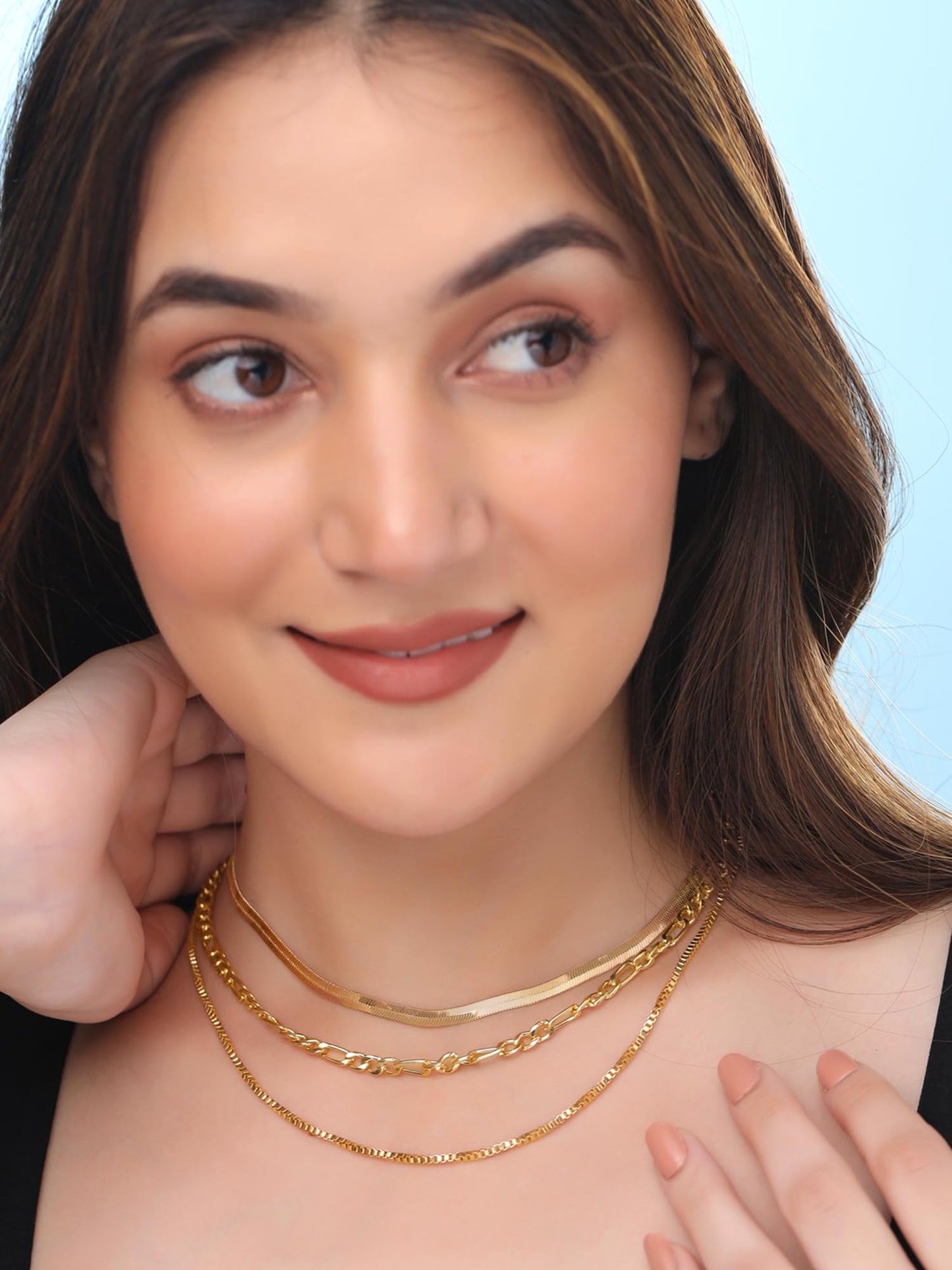 Yellow Chimes Multi Layered Choker Necklace - Gold plated elegance