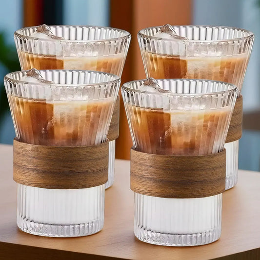 The Better Home UMAI Glass Mugs with Wooden Sleeves - Modern Home Decor
