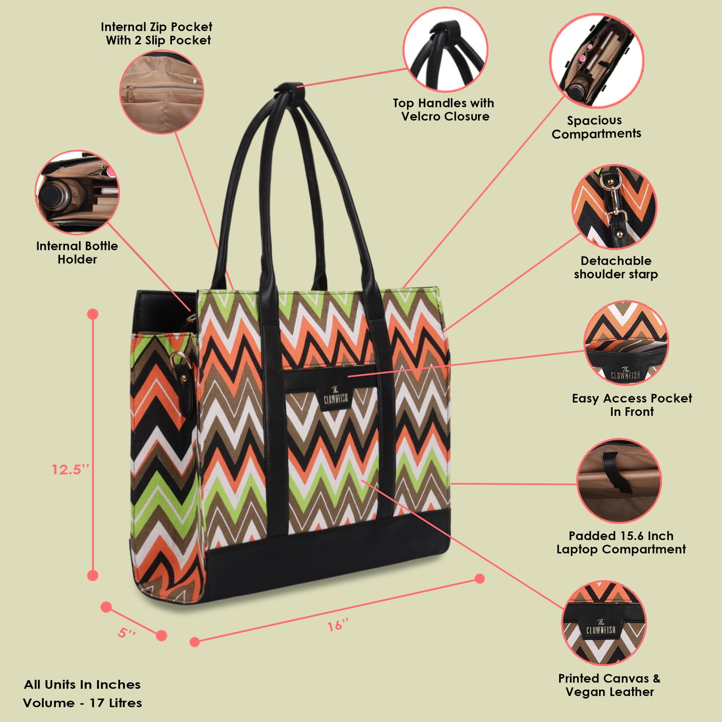 Clownfish printed canvas laptop tote - perfect for college