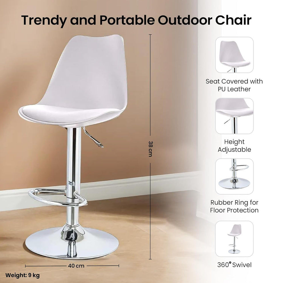 Buy Curvy Bar Stool Height Adjustable, 360Degree Swivel White