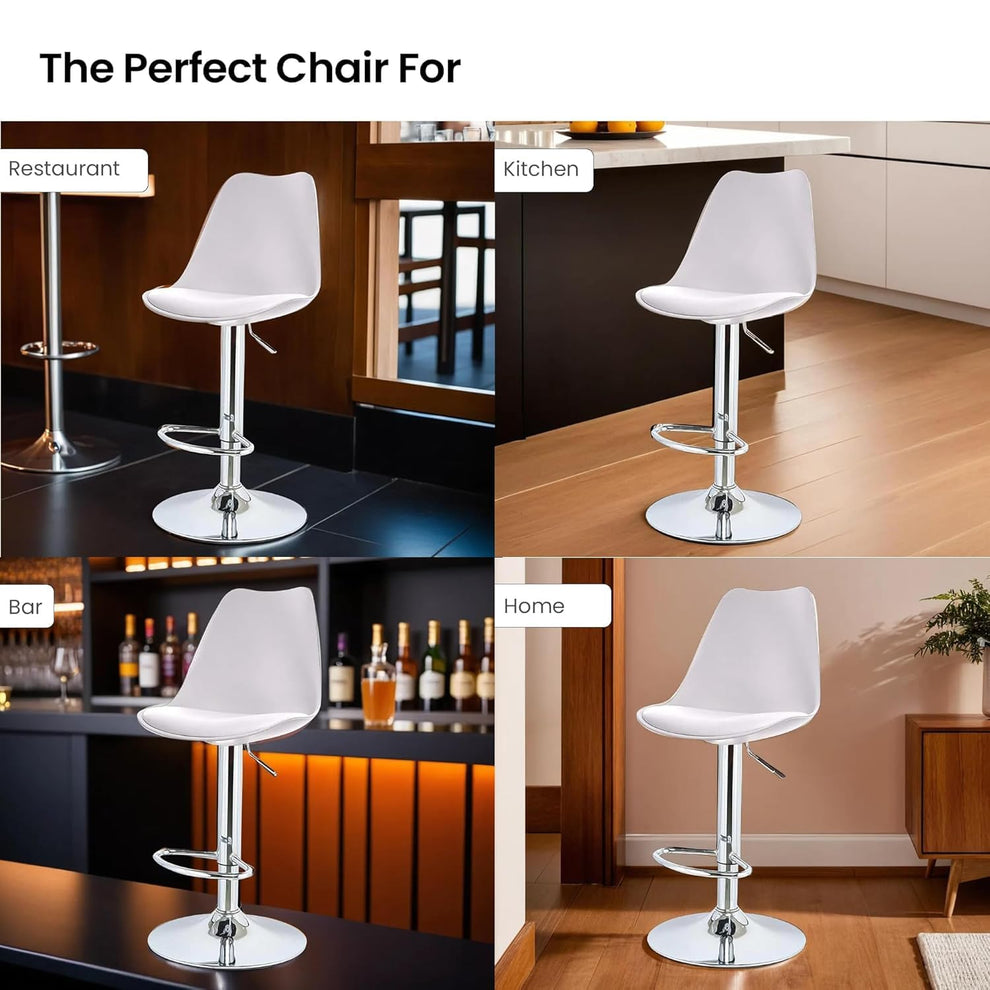 Buy Curvy Bar Stool Height Adjustable, 360Degree Swivel White