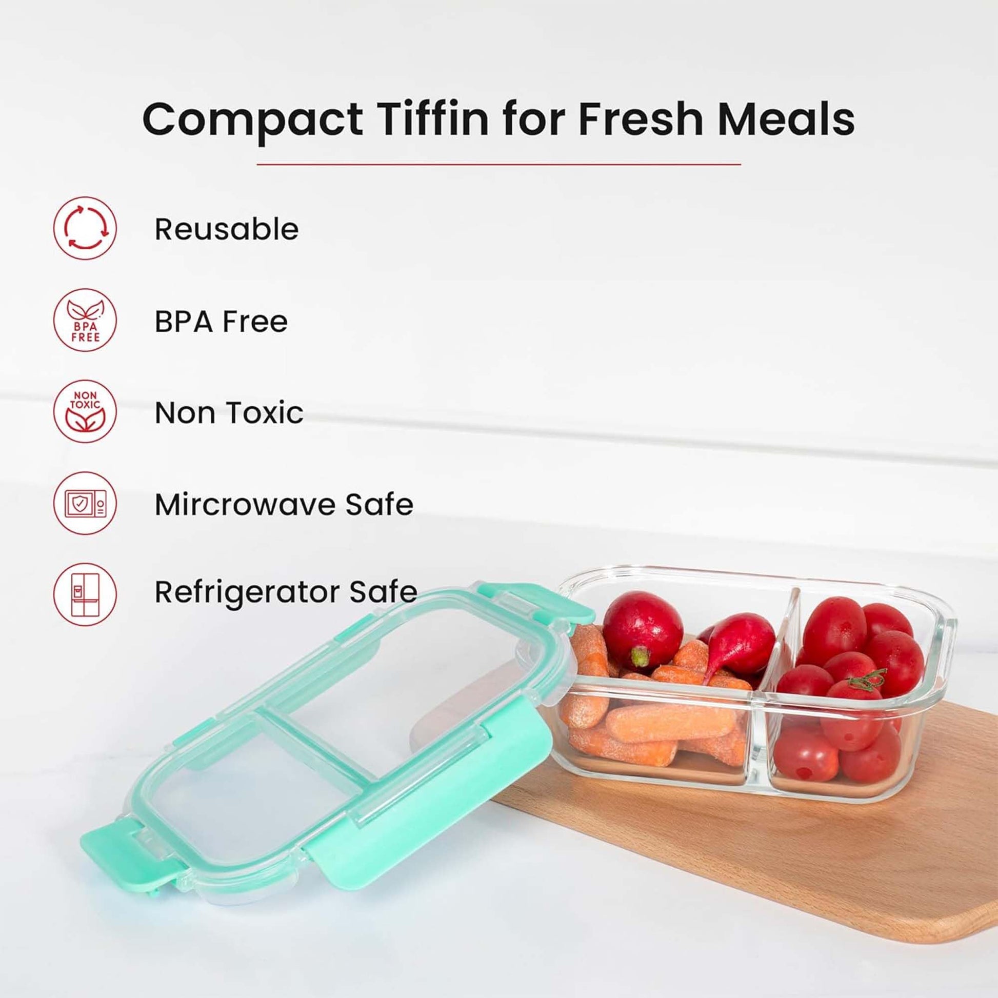 Buy Borosilicate Glass Tiffin Box LeakProof, Airtight Seal The