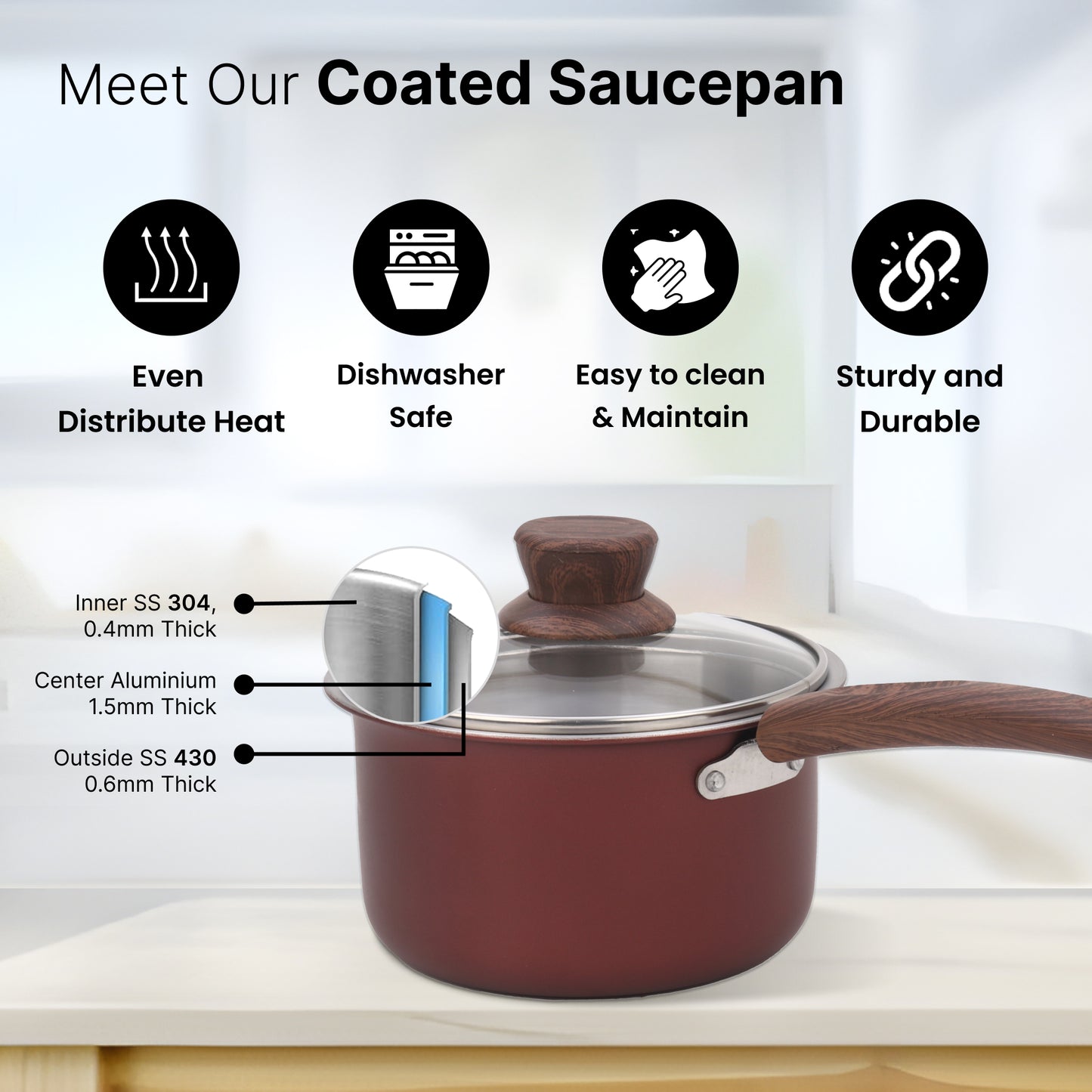 The Better Home Glass Lid Saucepan - Suitable for induction cooking