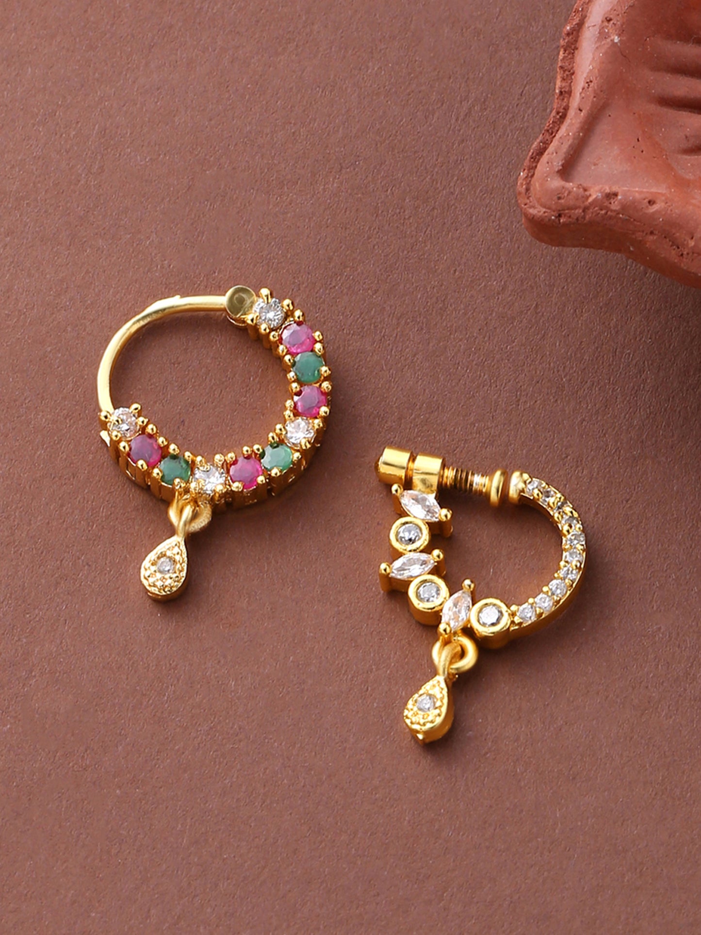 Yellow Chimes handcrafted nose pins - Elegant party jewelry