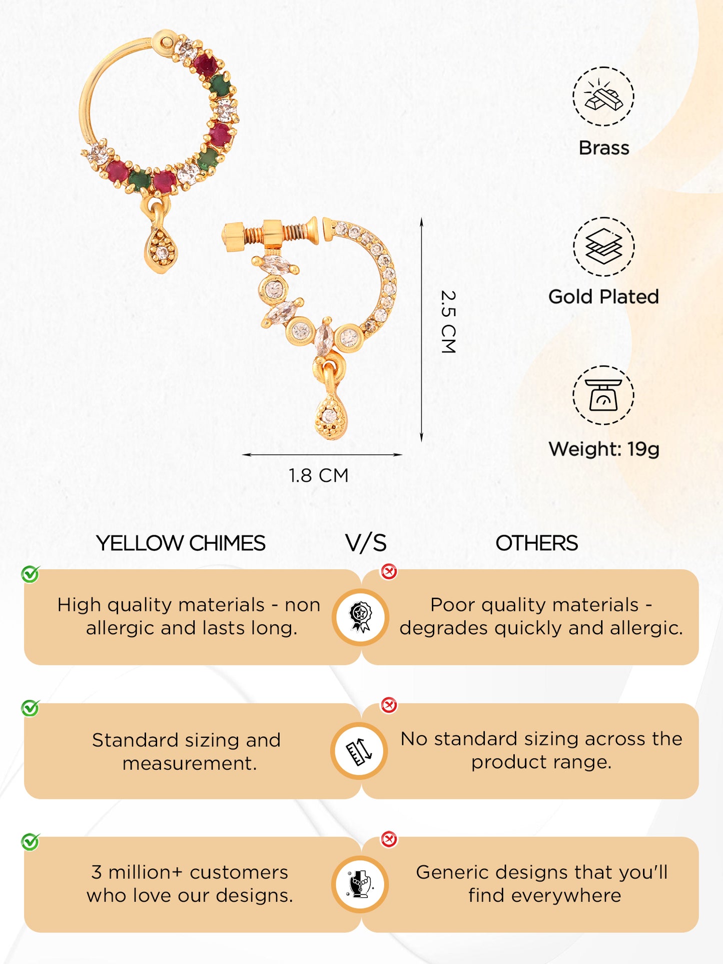 Yellow Chimes nose ring set - Jewelry for women gift